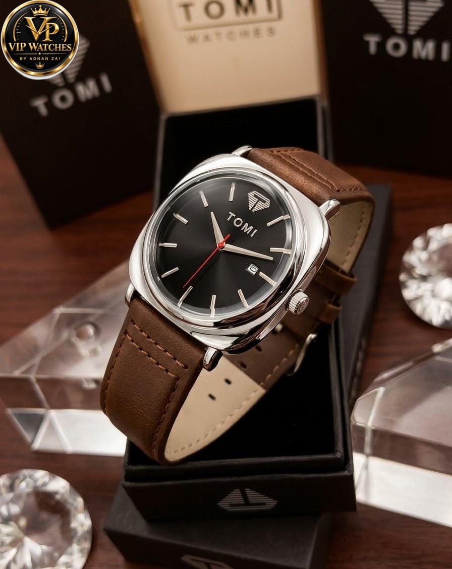TOMI Original Men's Watch with Working Date, Premium Leather Strap & Gift Box