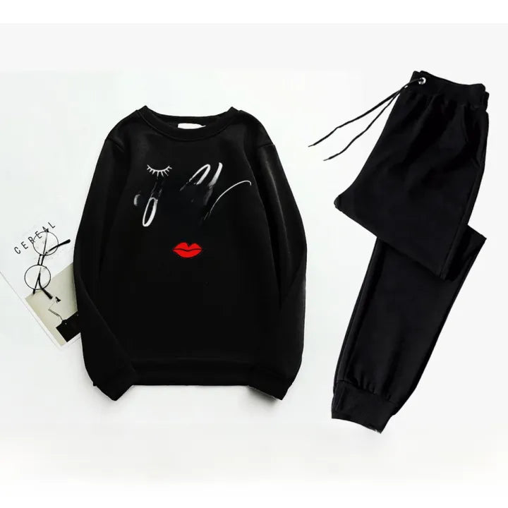 GIRL POWER Printed Winter Tracksuti Thick Fleece Sweatshirt & Trouser For _Girls